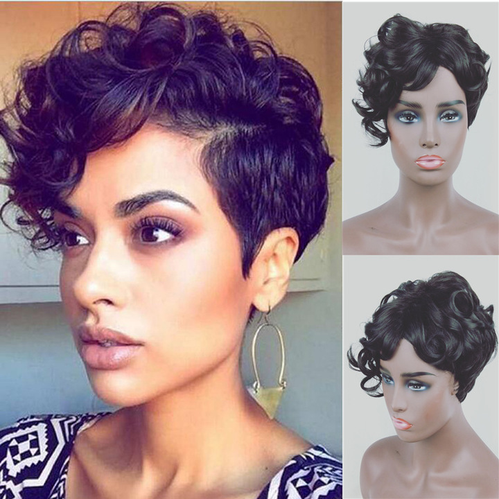 MIBO European-American Men's and Women's General Short Curly Wig African Black Small Curly Hair Wig