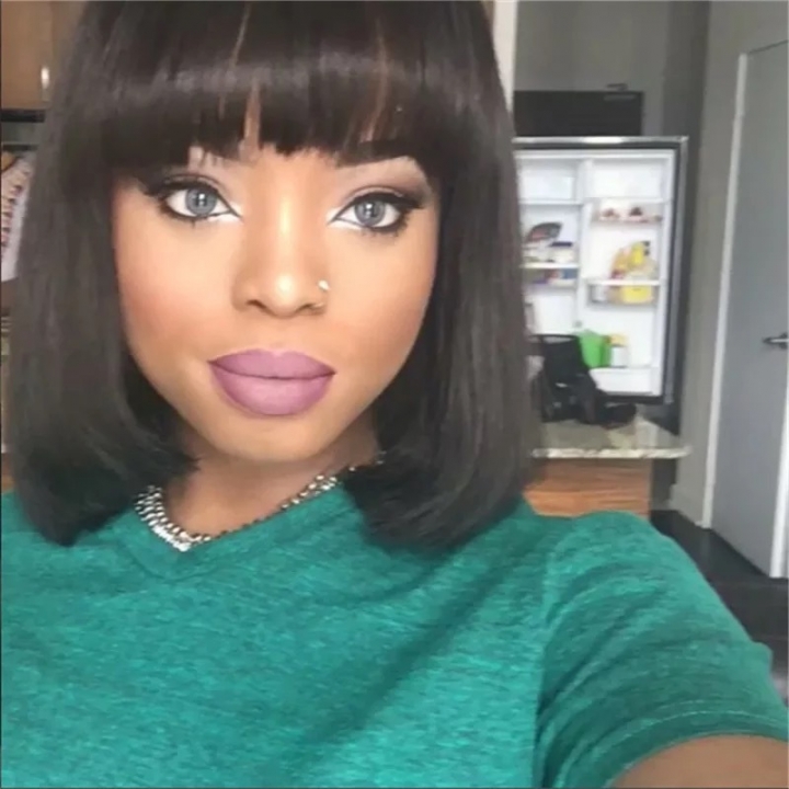 MIBO Lady Wig Neat Bang Long Straight Hair Wig Inside Clasp Fashion Hairstyle In Europe and Africa