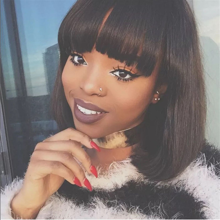 MIBO Lady Wig Neat Bang Long Straight Hair Wig Inside Clasp Fashion Hairstyle In Europe and Africa