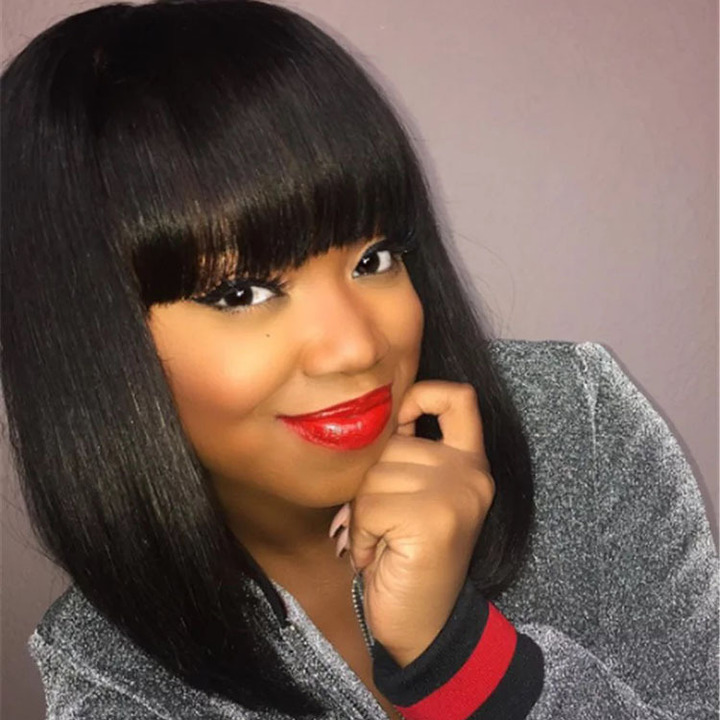 MIBO Lady Wig Neat Bang Long Straight Hair Wig Inside Clasp Fashion Hairstyle In Europe and Africa