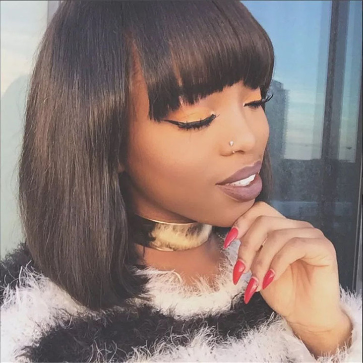 MIBO Lady Wig Neat Bang Long Straight Hair Wig Inside Clasp Fashion Hairstyle In Europe and Africa