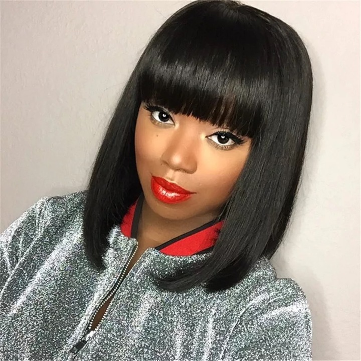 MIBO Lady Wig Neat Bang Long Straight Hair Wig Inside Clasp Fashion Hairstyle In Europe and Africa