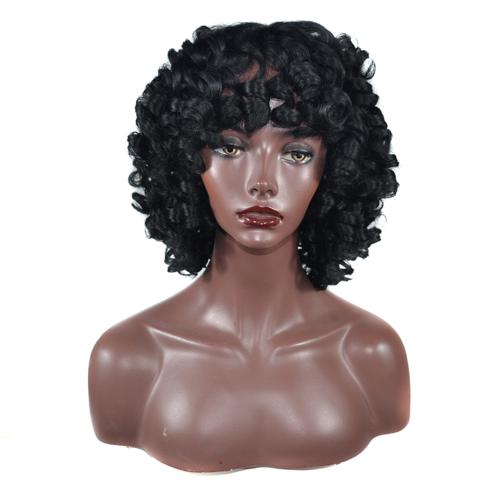 MIBO African Women Wig Headset European-American Fashion Black Fluffy Roll Synthetic Headset