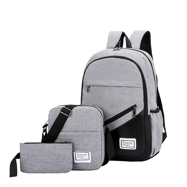 MIBO 3pcs New Canvas College Style Large Capacity Shoulder Pack Fashion Backpack Travel Bag