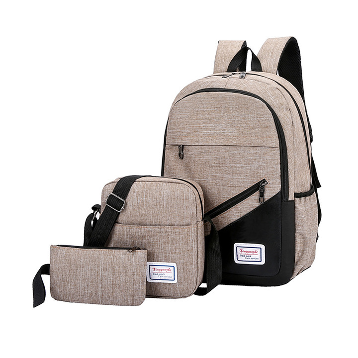 MIBO 3pcs New Canvas College Style Large Capacity Shoulder Pack Fashion Backpack Travel Bag
