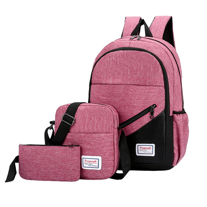 MIBO 3pcs New Canvas College Style Large Capacity Shoulder Pack Fashion Backpack Travel Bag