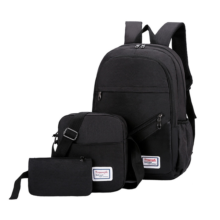 MIBO 3pcs New Canvas College Style Large Capacity Shoulder Pack Fashion Backpack Travel Bag