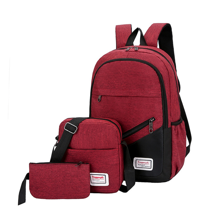 MIBO 3pcs New Canvas College Style Large Capacity Shoulder Pack Fashion Backpack Travel Bag