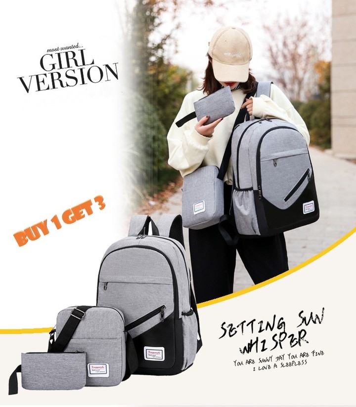 MIBO 3pcs New Canvas College Style Large Capacity Shoulder Pack Fashion Backpack Travel Bag