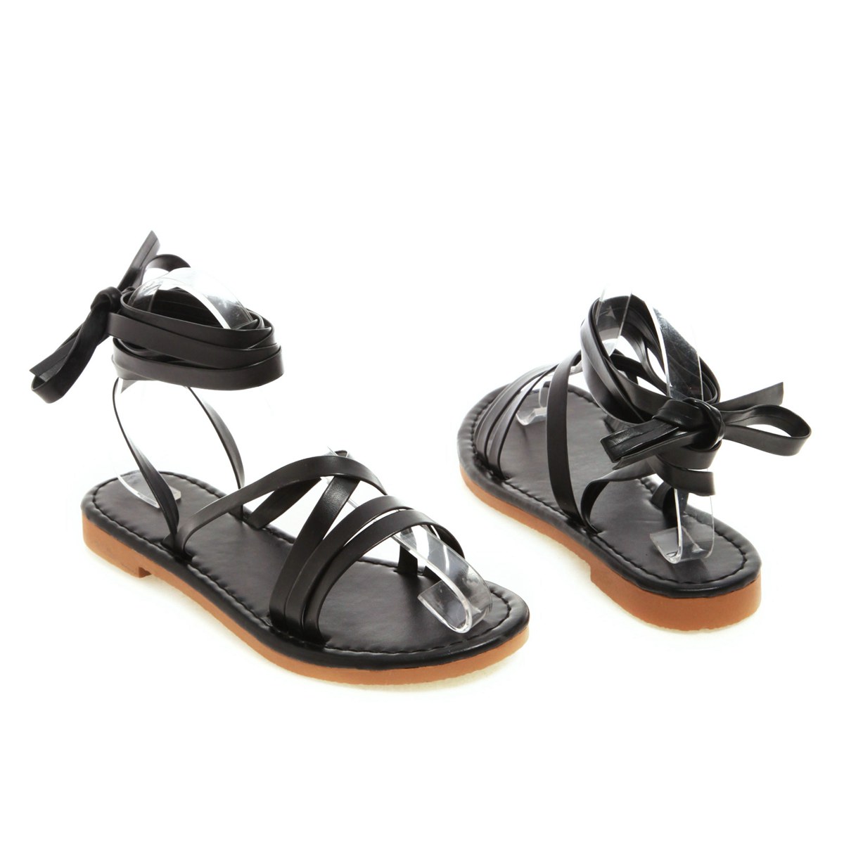 MIBO Women's Summer Sandal Shoes Synthetic Flat Heel Crossed Lace Up Sandals