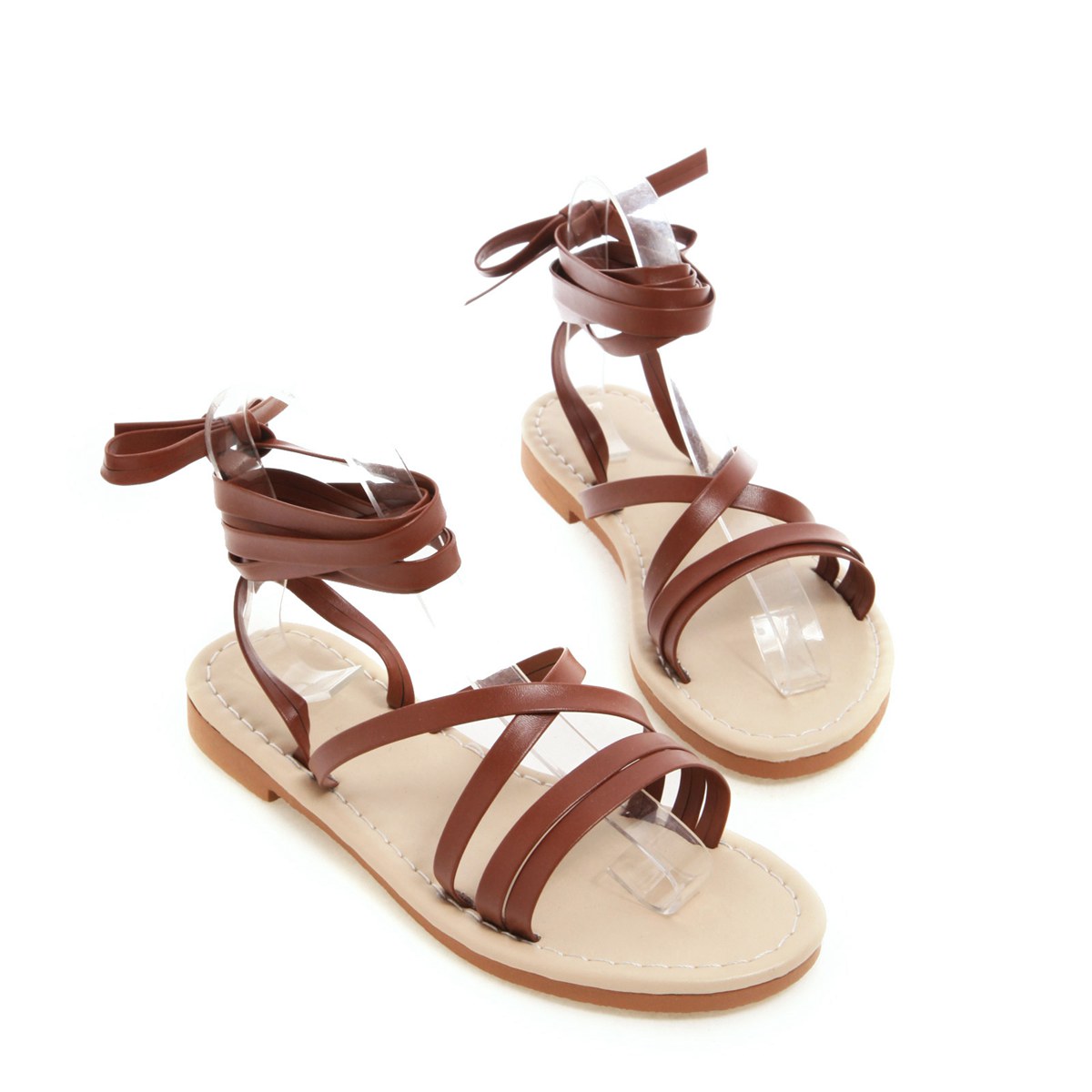 MIBO Women's Summer Sandal Shoes Synthetic Flat Heel Crossed Lace Up Sandals