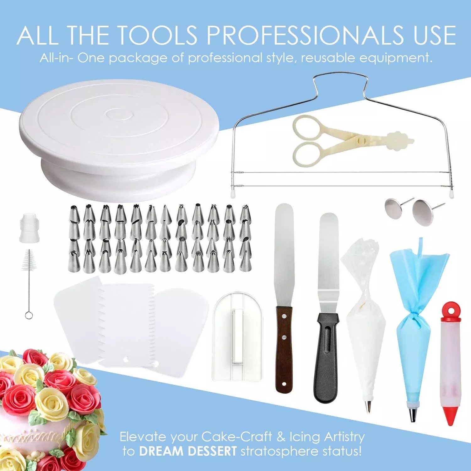 MIBO 205PCS Multifunction Cake Decorating Kit Cake Turntable Set Pastry Tube Fondant Tool Kitchen