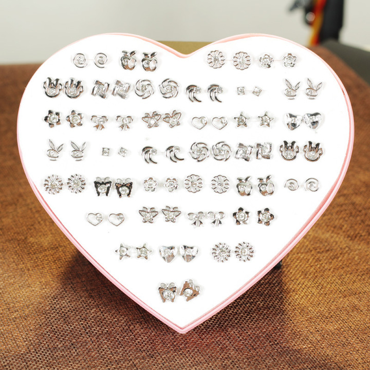 36 Pair Hypoallergenic Rhinestone Plastic Boxed Mini Earrings Temperament Earrings Set