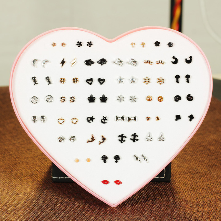 36 Pair Hypoallergenic Rhinestone Plastic Boxed Mini Earrings Temperament Earrings Set