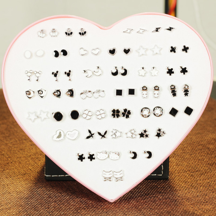 36 Pair Hypoallergenic Rhinestone Plastic Boxed Mini Earrings Temperament Earrings Set