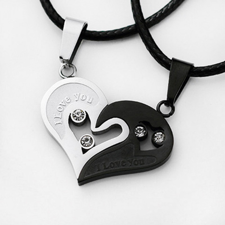 Stainless Steel Men's Fashion Accessories Lover Couple Necklace I Love You Heart-shaped Necklace