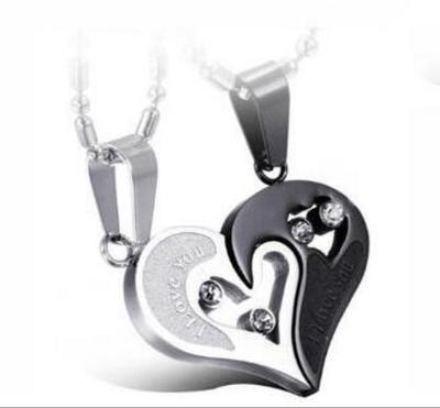 Stainless Steel Men's Fashion Accessories Lover Couple Necklace I Love You Heart-shaped Necklace