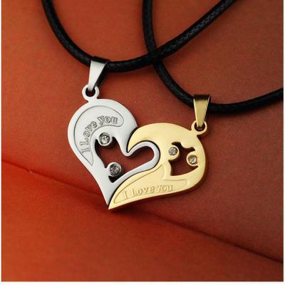 Stainless Steel Men's Fashion Accessories Lover Couple Necklace I Love You Heart-shaped Necklace