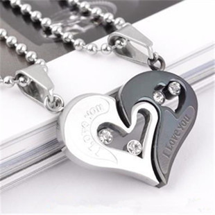 Stainless Steel Men's Fashion Accessories Lover Couple Necklace I Love You Heart-shaped Necklace