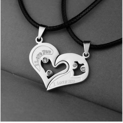 Stainless Steel Men's Fashion Accessories Lover Couple Necklace I Love You Heart-shaped Necklace