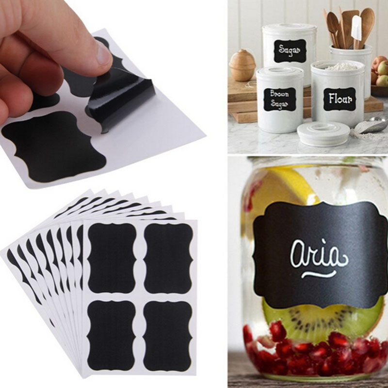 18PCS Fancy Black Board Kitchen Jam Jar Label Labels Stickers Decor Chalkboard