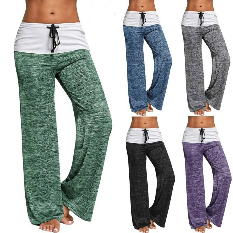 Phoenix Women's Color Block Wide Leg Palazzo Yoga Pants Middle Waist Loose Long Pants Plus Size