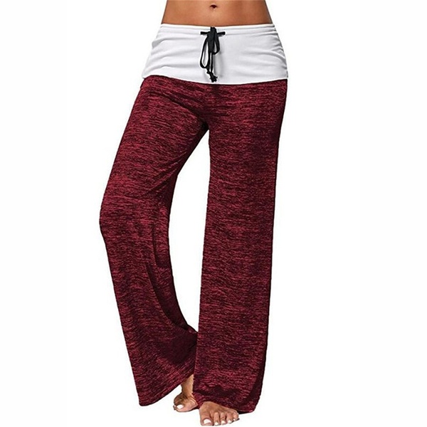 Phoenix Women's Color Block Wide Leg Palazzo Yoga Pants Middle Waist Loose Long Pants Plus Size