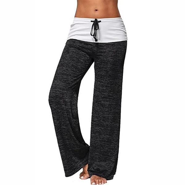 Phoenix Women's Color Block Wide Leg Palazzo Yoga Pants Middle Waist Loose Long Pants Plus Size