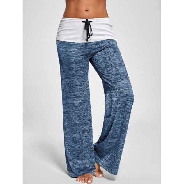 Phoenix Women's Color Block Wide Leg Palazzo Yoga Pants Middle Waist Loose Long Pants Plus Size