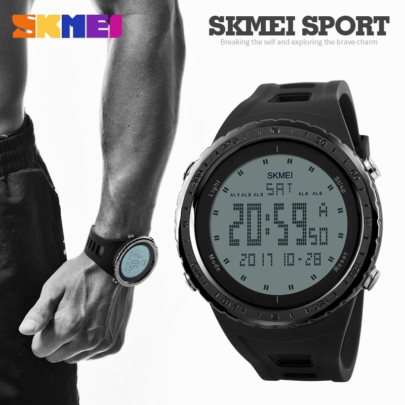 SKMEI Men Sports Watches World Time Countdown Wristwatches 50M Waterproof 3 Alarm Digital Watch