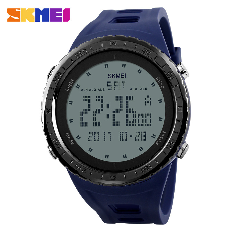 SKMEI Men Sports Watches World Time Countdown Wristwatches 50M Waterproof 3 Alarm Digital Watch