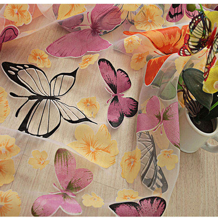 Multicolored Home Butterflies Polyester Printed Gauze Curtains for Home Decoration