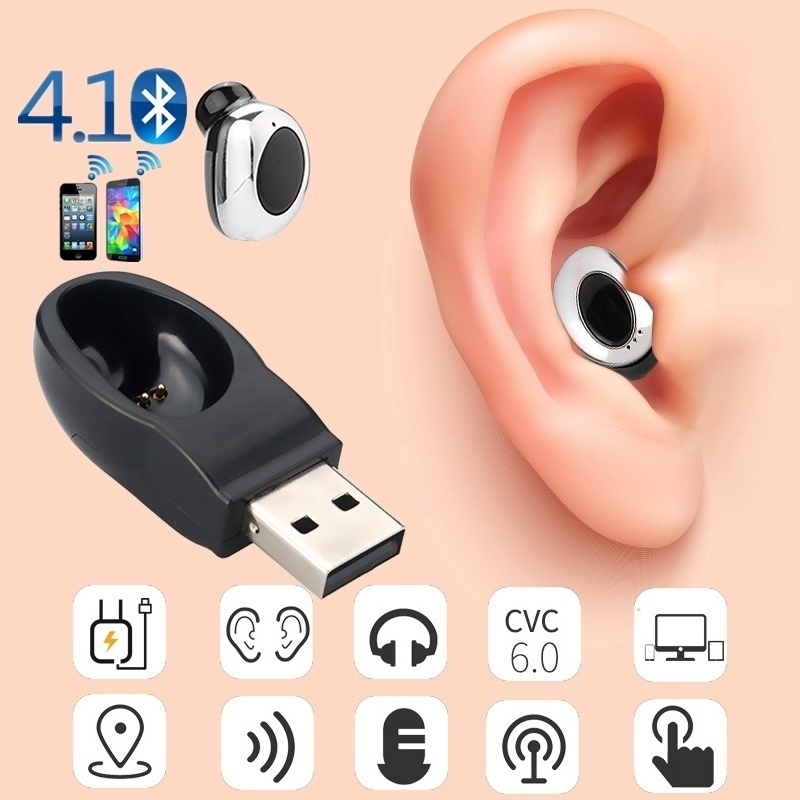 Mini Wireless Bluetooth Stereo Multi-point Connection Invisible Headset Magnet USB Cordless Earphone