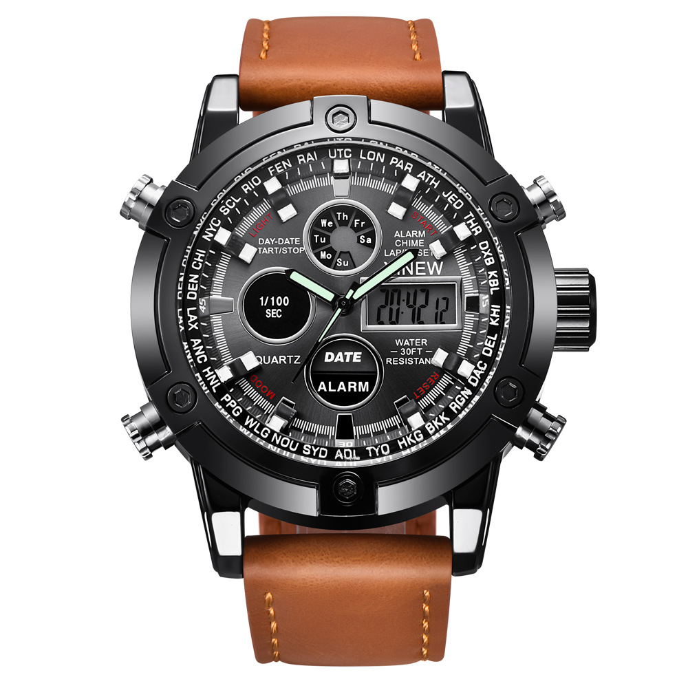Chronograph Business Watch Mens Leather Digital Watches Wristwatches Men's Fashion Accessories