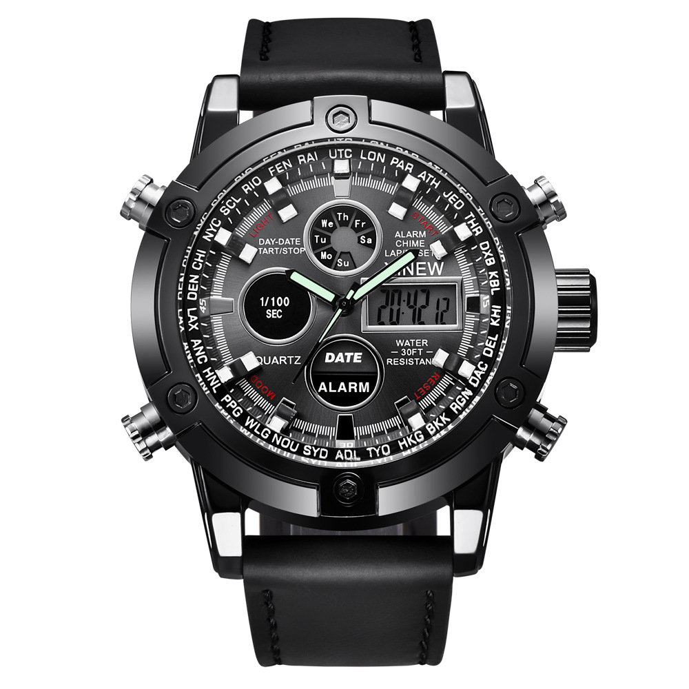 Chronograph Business Watch Mens Leather Digital Watches Wristwatches Men's Fashion Accessories