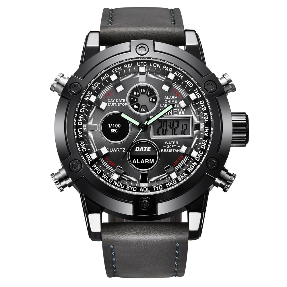 Chronograph Business Watch Mens Leather Digital Watches Wristwatches Men's Fashion Accessories