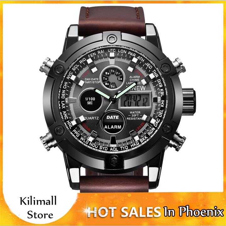 Chronograph Business Watch Mens Leather Digital Watches Wristwatches Men's Fashion Accessories