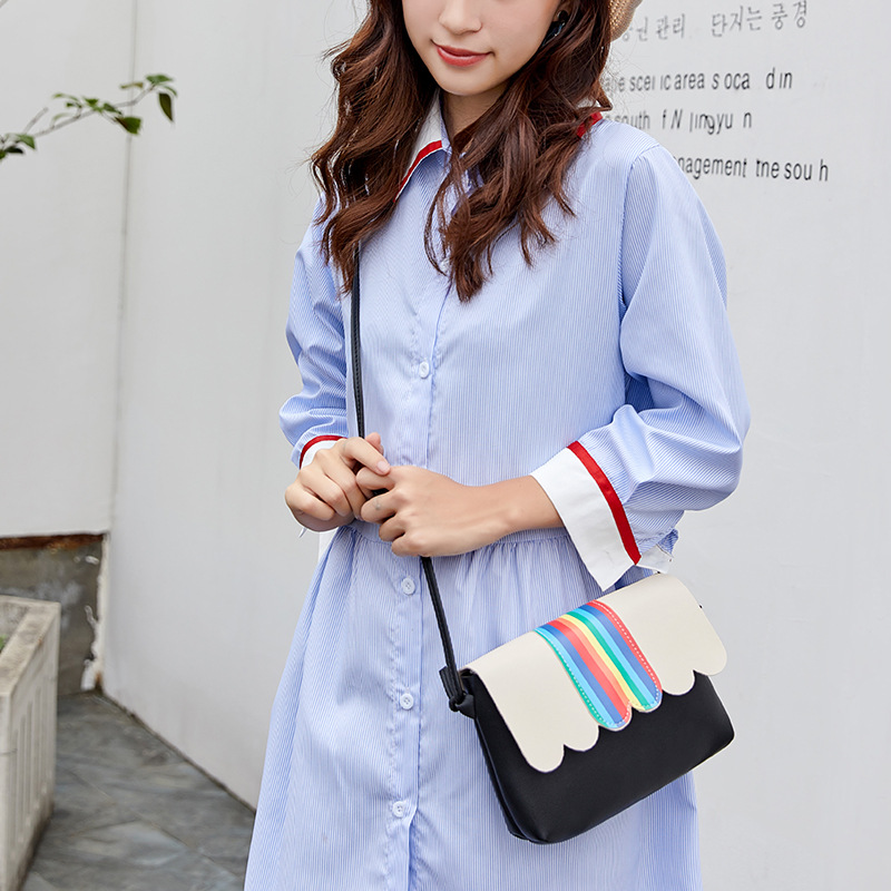 Fashion Personality Female Bag Pu Single Shoulder Messenger Bag Color Matching Rainbow Mini Square