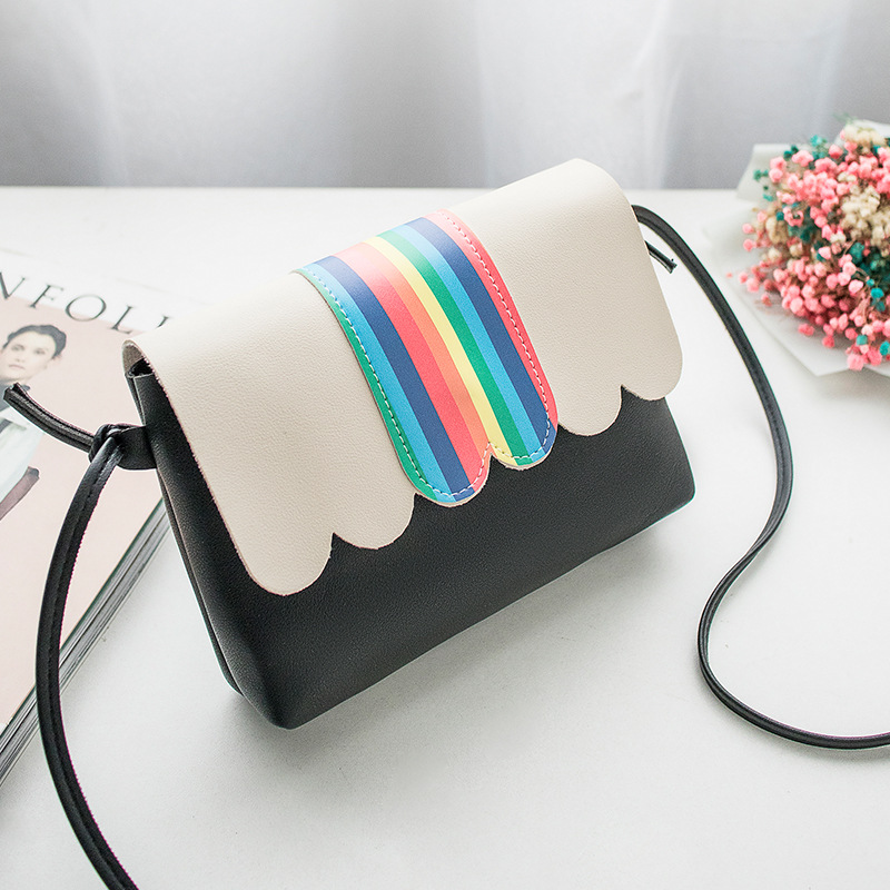Fashion Personality Female Bag Pu Single Shoulder Messenger Bag Color Matching Rainbow Mini Square
