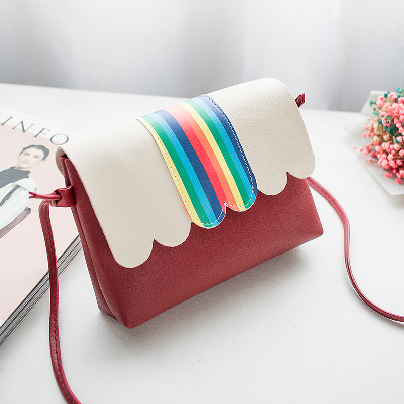 Fashion Personality Female Bag Pu Single Shoulder Messenger Bag Color Matching Rainbow Mini Square