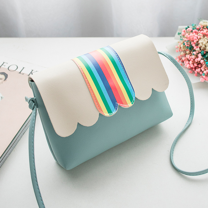Fashion Personality Female Bag Pu Single Shoulder Messenger Bag Color Matching Rainbow Mini Square