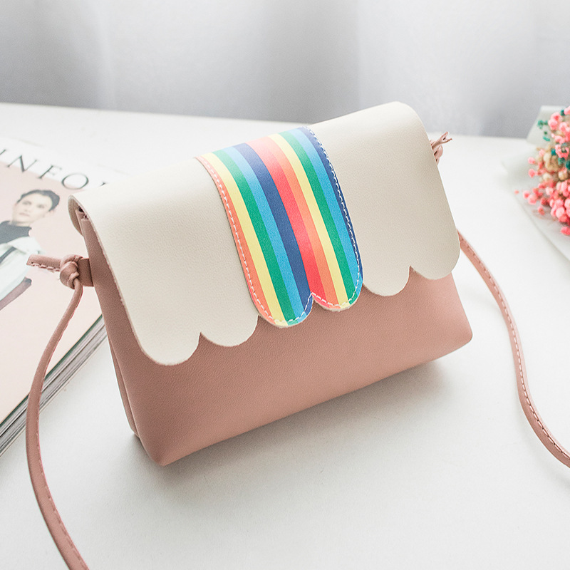 Fashion Personality Female Bag Pu Single Shoulder Messenger Bag Color Matching Rainbow Mini Square