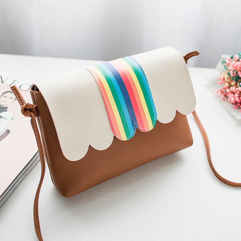 Fashion Personality Female Bag Pu Single Shoulder Messenger Bag Color Matching Rainbow Mini Square