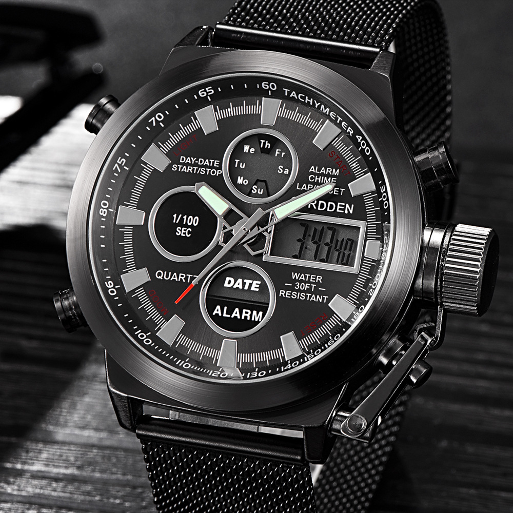 Luxury Men Watches Leather Band Japan Movt Quartz Digital  Casual LED Watch Watches