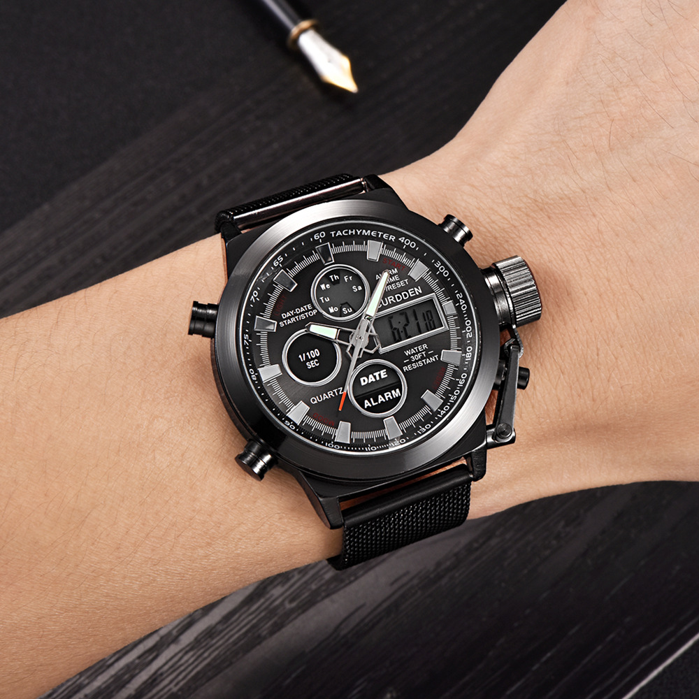 Luxury Men Watches Leather Band Japan Movt Quartz Digital  Casual LED Watch Watches
