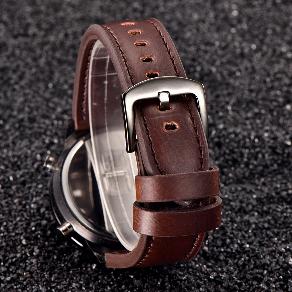 Luxury Men Watches Leather Band Japan Movt Quartz Digital  Casual LED Watch Watches