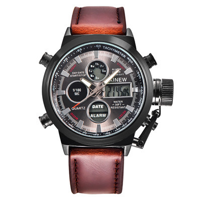 Luxury Men Watches Leather Band Japan Movt Quartz Digital  Casual LED Watch Watches