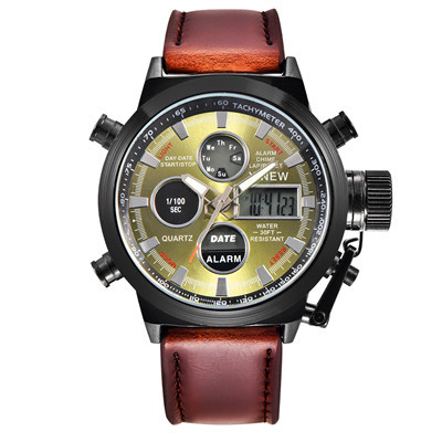 Luxury Men Watches Leather Band Japan Movt Quartz Digital  Casual LED Watch Watches