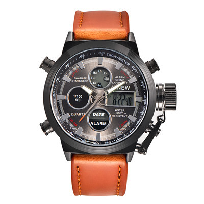 Luxury Men Watches Leather Band Japan Movt Quartz Digital  Casual LED Watch Watches