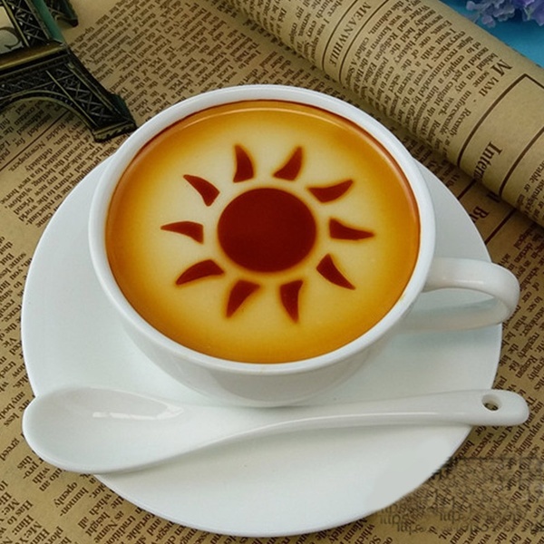 32 PCS/ Set Mixed Styles Cappuccino Latte Coffee Stencils Duster Cake Spray, Coffee DIY Art Stencils